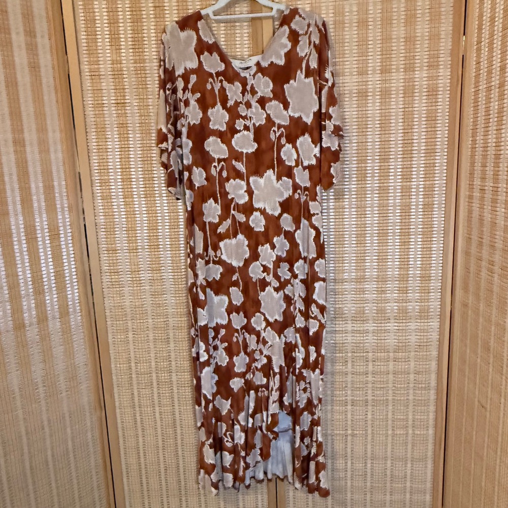 Peace Love World Boheme Rust Floral High Low Ruffle Maxi Dress Womens Medium
